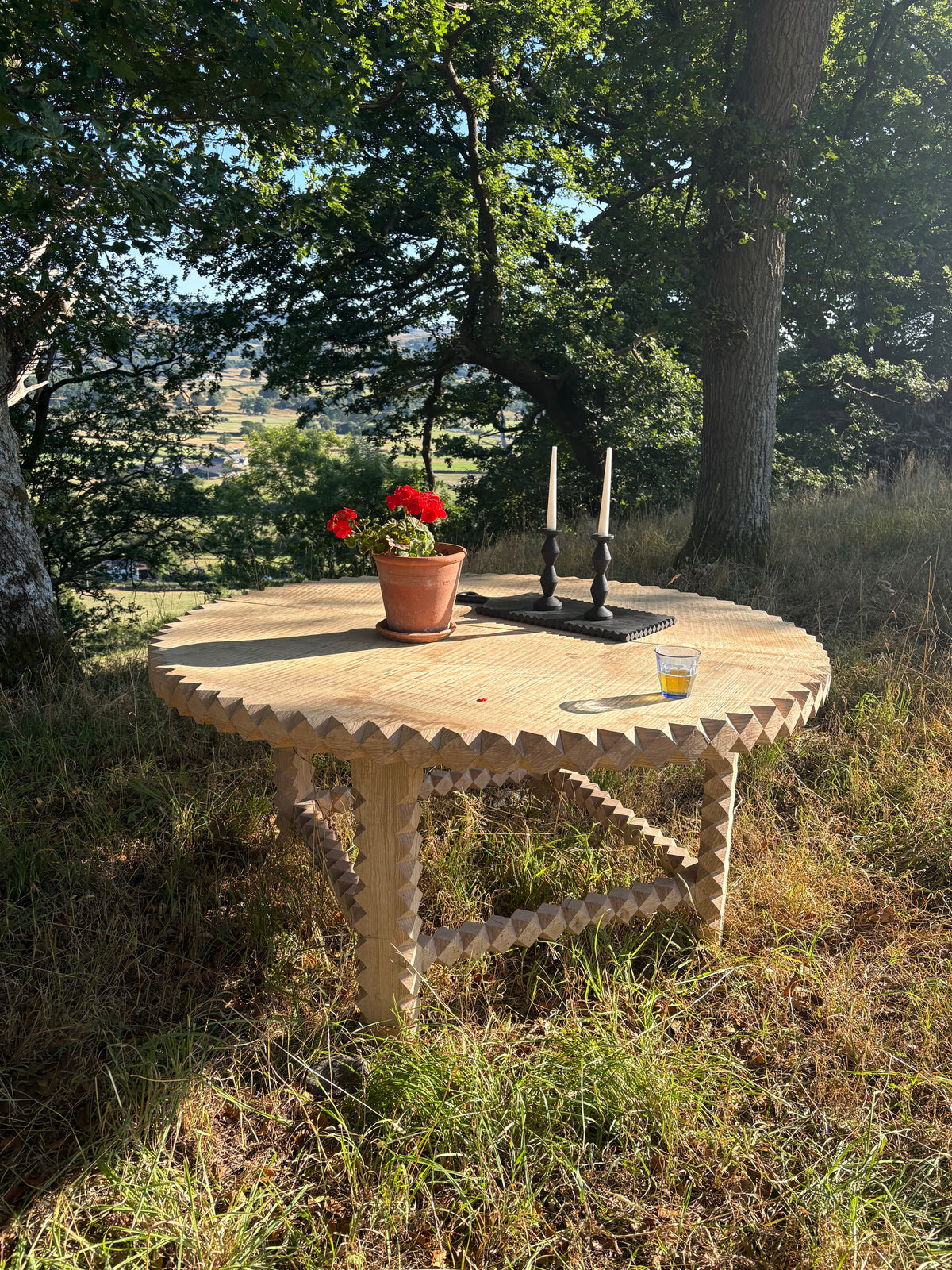 Custom chip carved ash dining table